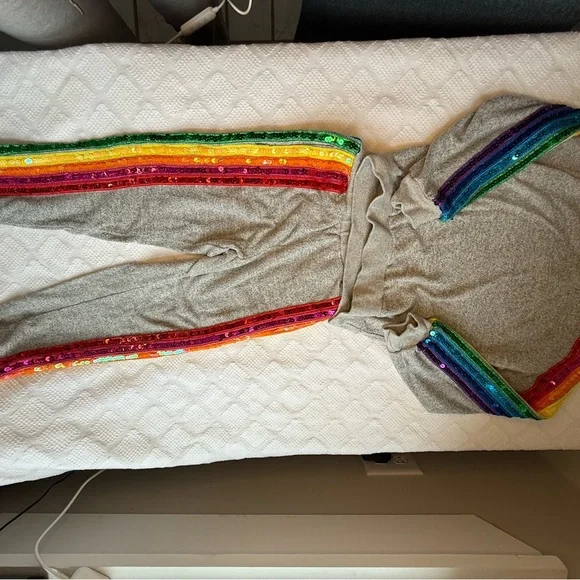 Lola + The Boys Gray Joggers with Rainbow Sequins - Picture 1 of 4